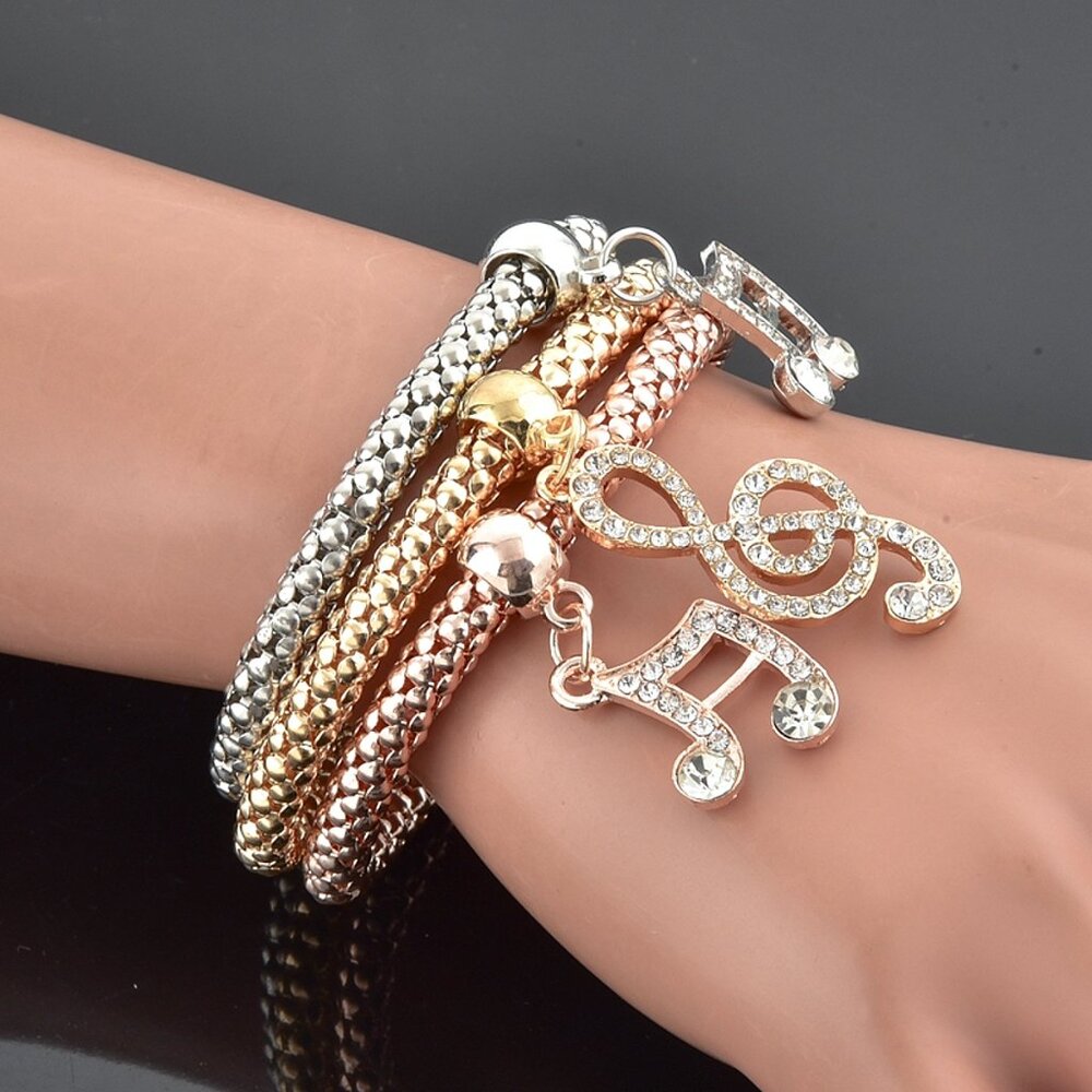 Tri-Tone Musical Charm Bracelet Set – Treble Clef & Notes - Picture 3 of 7